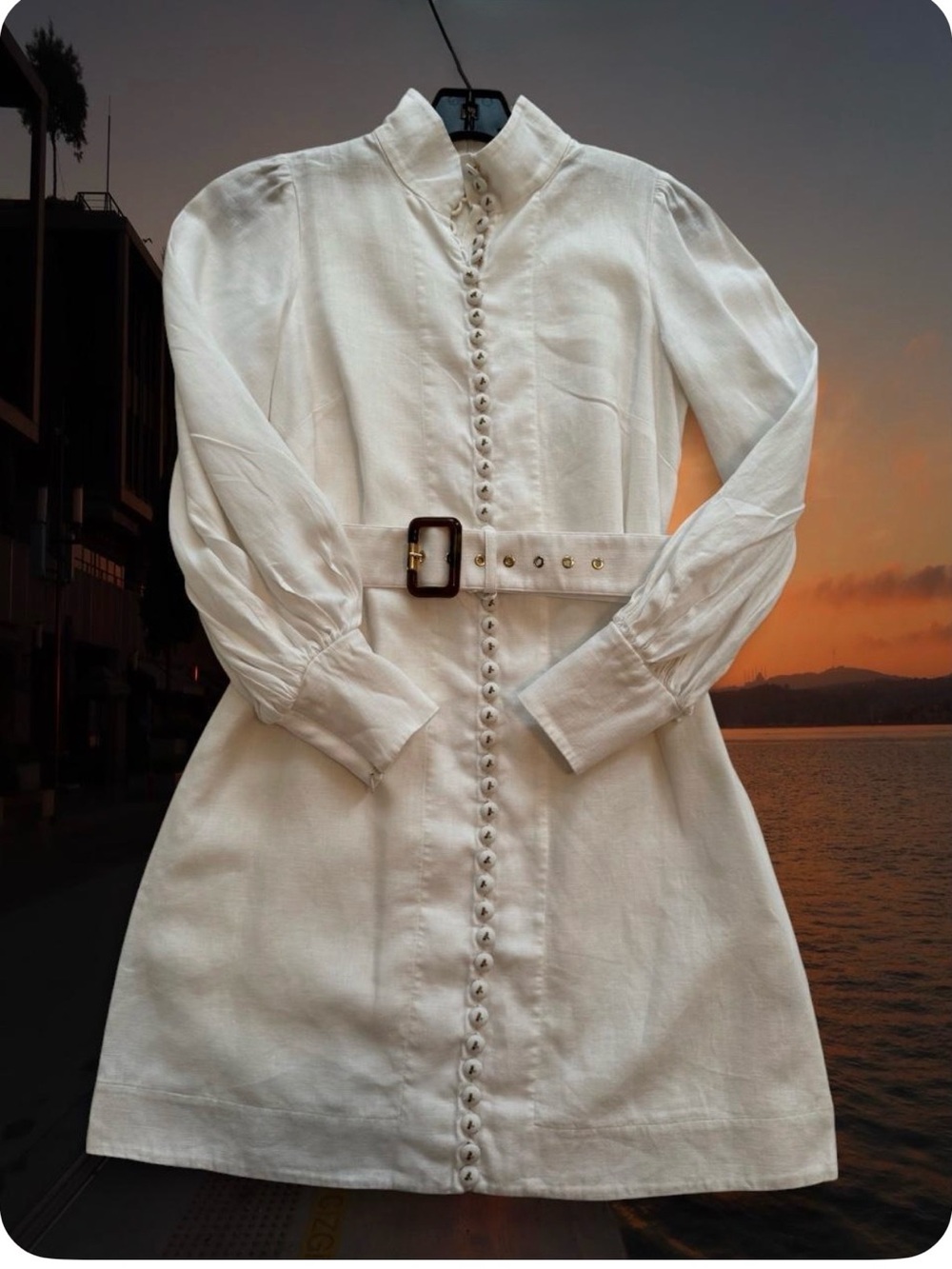 Zimmermann White Button-Front Belted Mini Dress Size 1 - Picture 4 of 13